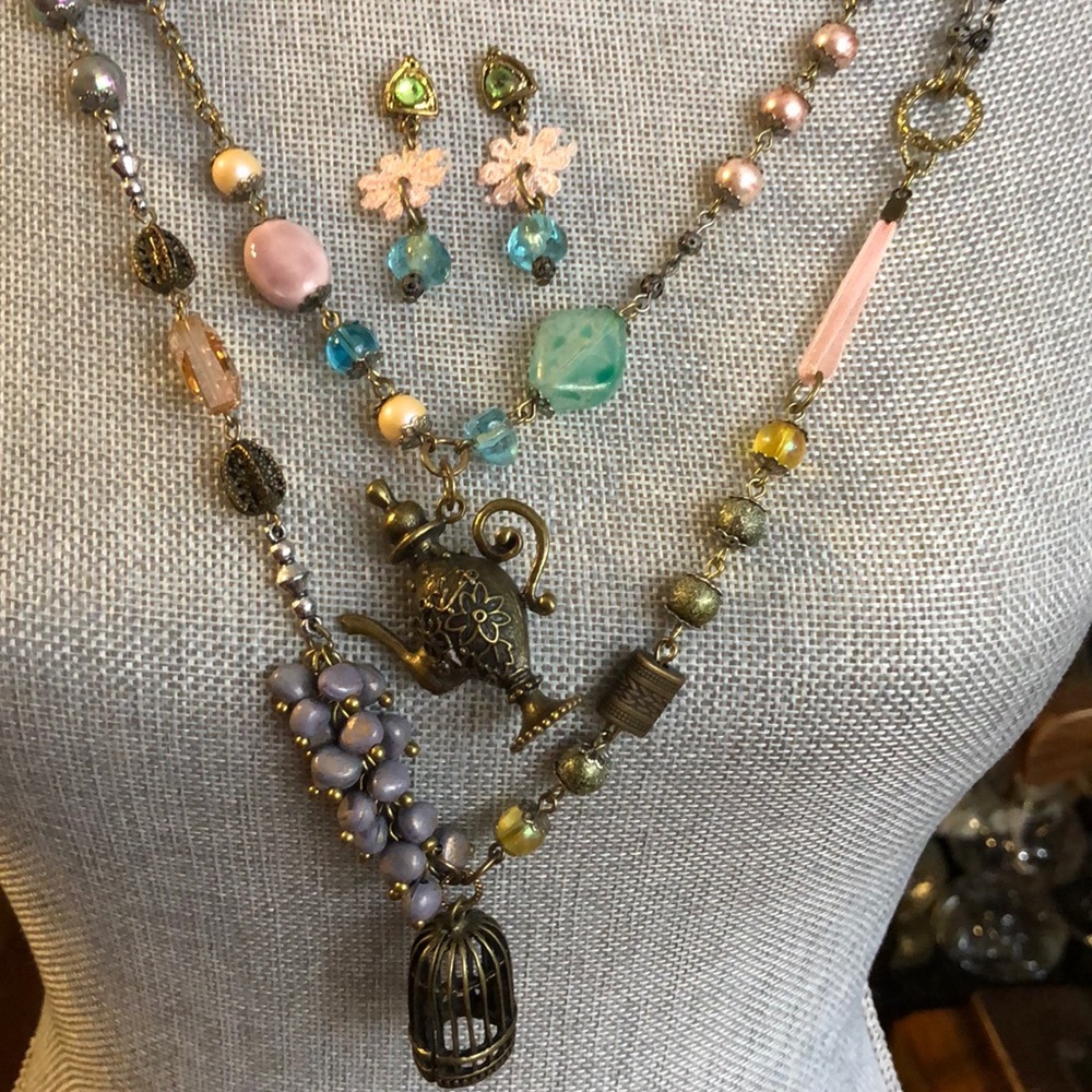 Treska Double Strand long necklace and earrings